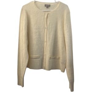 J. Crew Womens XXL Cashmere Cardigan Sweater Ivory Cream Button Front Fuzzy Soft